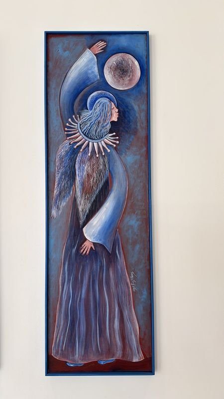 Ángel de la Luna: Obra de Arte Original en Técnica Mixta sobre Madera