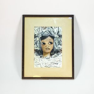 Cuadro al pastel: Retrato de dama con vestido blanco, firmado "Cata" (1985) - imagen 1