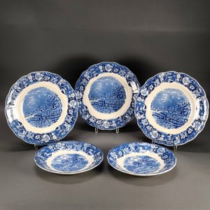 Lote de 5 Platos de Loza Inglesa "Teddington Locks" - Palissy Pottery - imagen 2