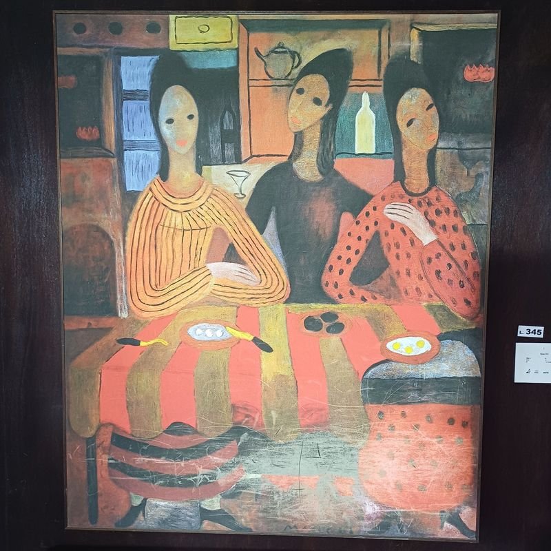 Pintura de tres mujeres sentadas a una mesa