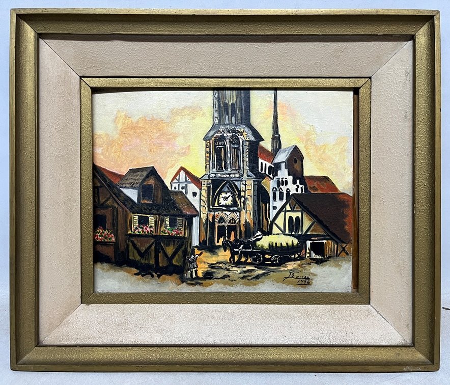 Lote siguiente: Pintura de Dora Cami - Escena de ciudad con carruaje
