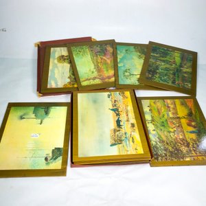 Lote de 6 Posafuentes/Individuales de Madera con Paisajes y Monogramas - imagen 2