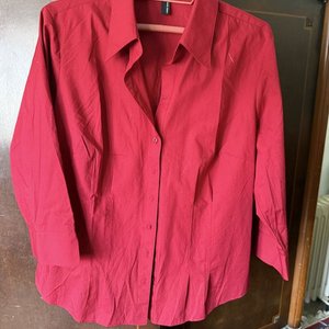 Blusas y Camisas: Blanca Tipo Bata, Roja Algodón Manga 3/4, Clara Bordada - imagen 7