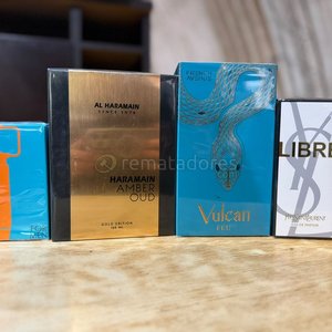 Lote siguiente: Perfumes Al Haramain Amber Oud, French Avenue Vulcan y Yves Saint Laurent Libre
