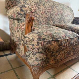 Sillón de 3 cuerpos estilo Luis XV con tapizado floral - imagen 7