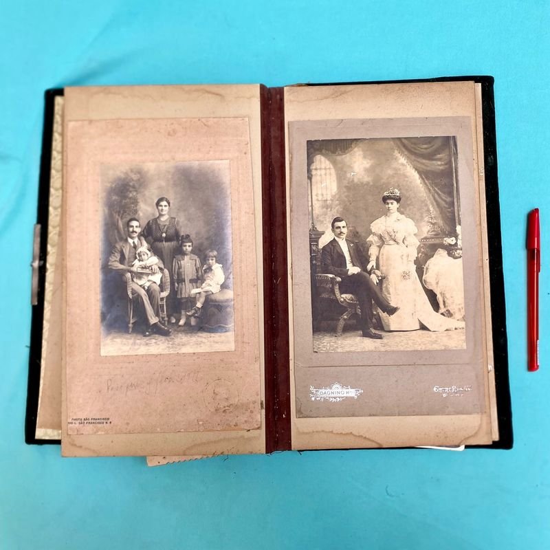Antiguo Álbum de Fotos Tapas Terciopelo Verde Principios Siglo XX
