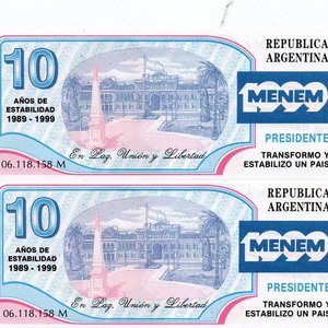 Argentina: 2 Billetes Fantasía "Muestra" Carlos Menem 1989-1999 - imagen 3