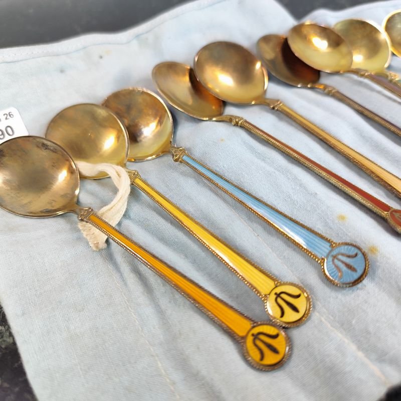 12 majestuosas cucharas de mermelada en plata noruega esmaltados - imagen 4
