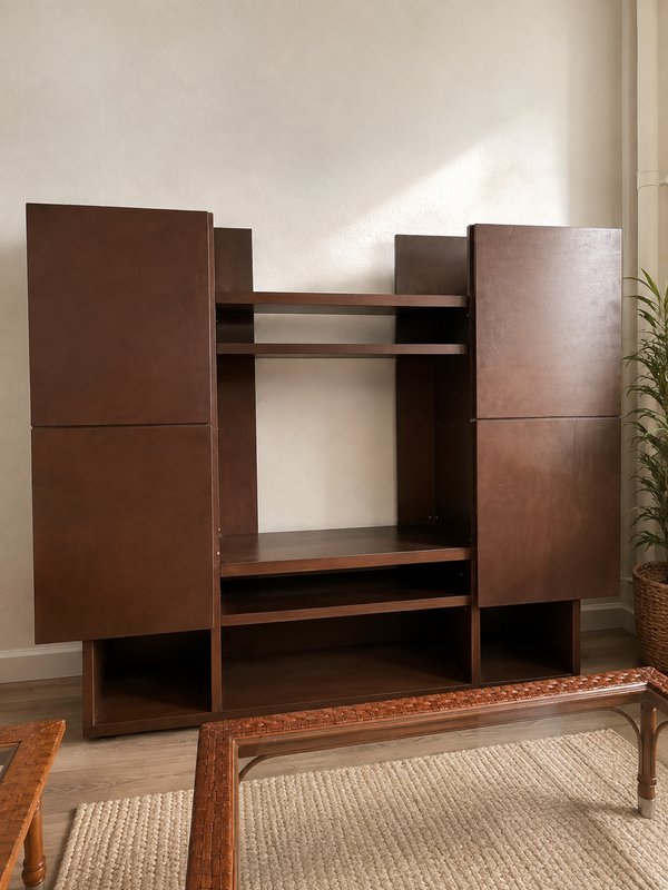 Modular Biblioteca Estilo Contemporáneo Tono Nogal Oscuro