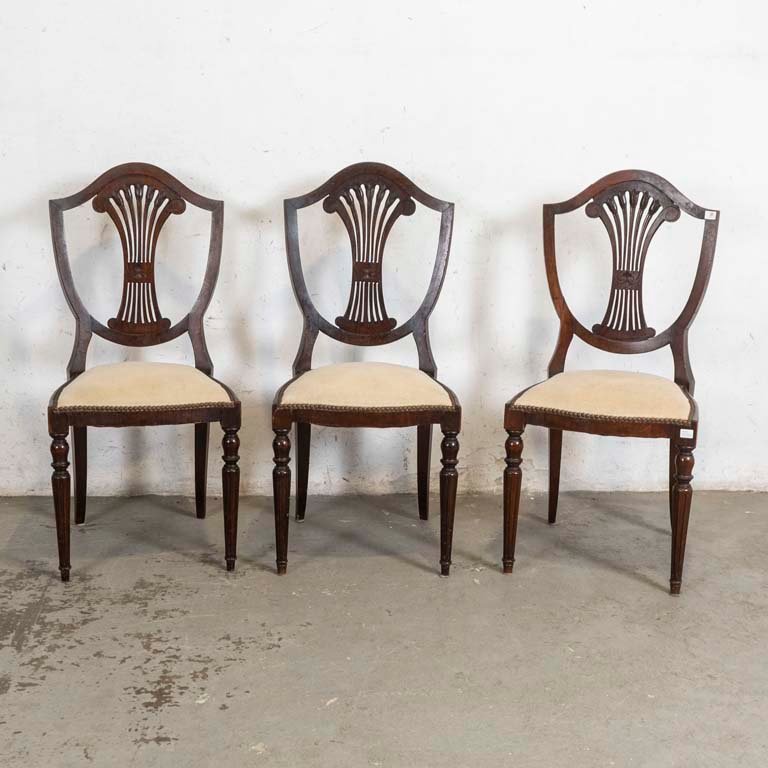 Tres Sillas Inglesas Estilo Peineta con Asientos Tapizados