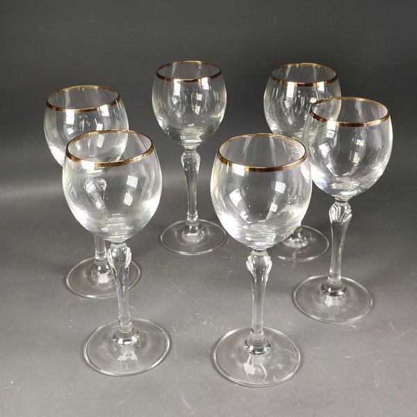 Seis Copas de Cristal con Borde Dorado - 18cm de Altura