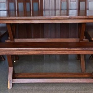 Juego de Comedor Rústico Madera Maciza: Mesa Rectangular con 2 Bancos y 2 Sillas - imagen 11