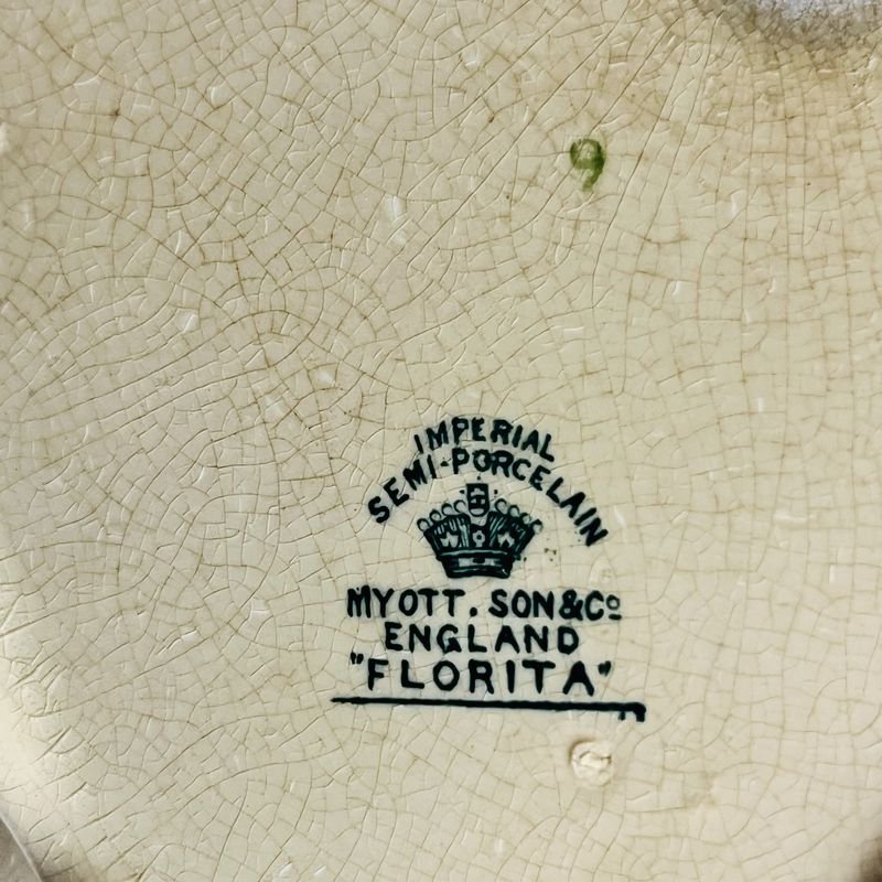 Sopera antigua de loza inglesa sellada sellada Myott Son depósito con manchas - imagen 4