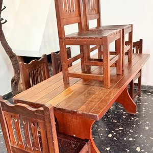 Mesa de Comedor de Madera Maciza con 6 Sillas Estilo Rústico - imagen 9