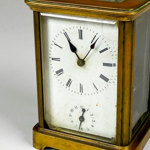 Reloj de viaje bronce y cristal , a cuerda con despertador altura 14 cm (esfera avería y vidrio frente) - imagen 3