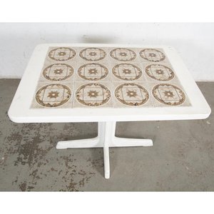 Mesa de Comedor Blanca con Pie Central y Tapa de Azulejos - imagen 2