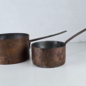 Par de Cacerolas Antiguas de Cobre con Mangos - imagen 2