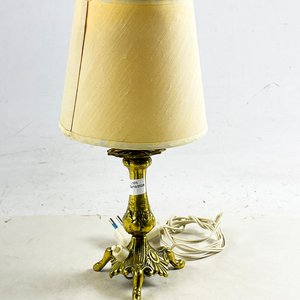 Lámpara de Mesa Antigua de Bronce con Pantalla Textil - imagen 1