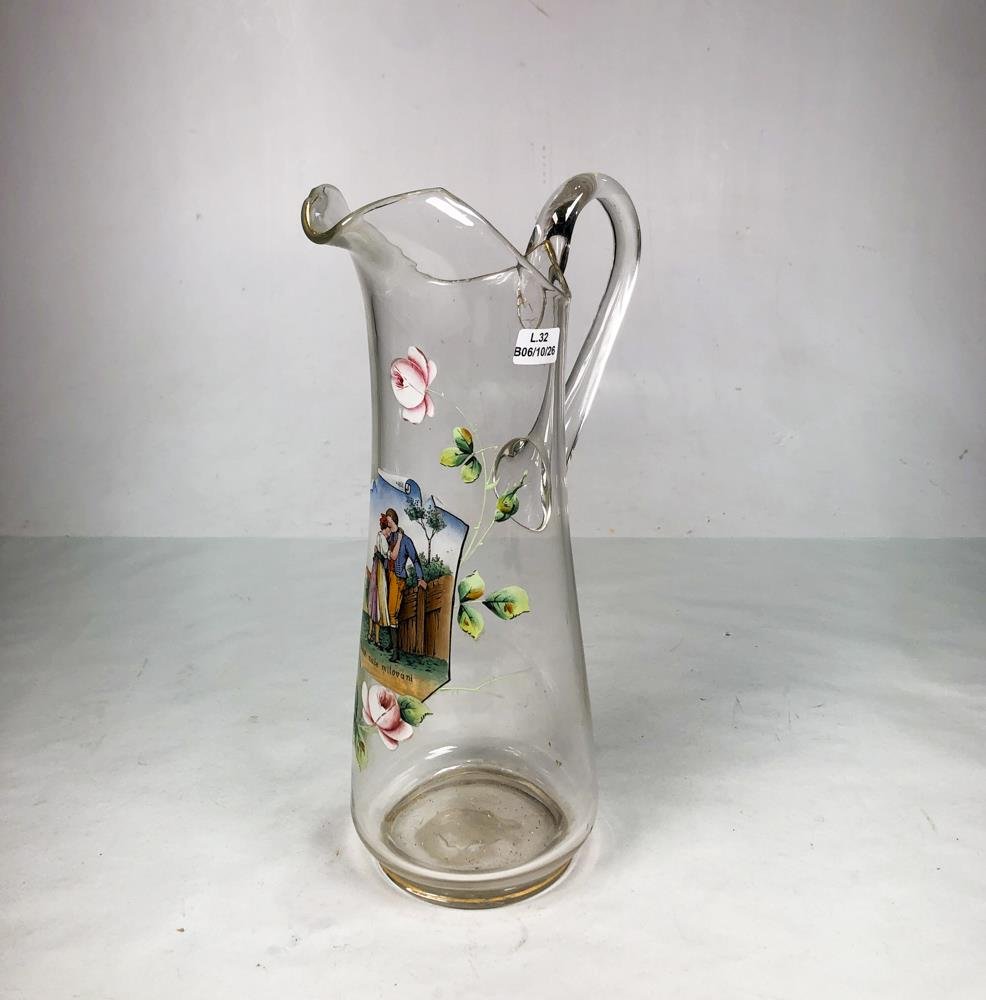 Jarra de Cristal Hialino con Decoración Floral y Monograma de Pareja