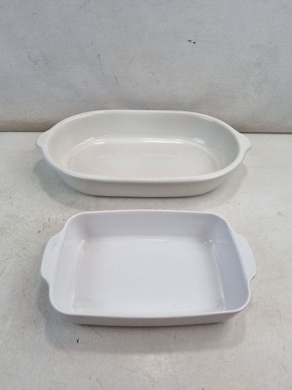 Set de 2 Fuentes para Horno Blancas Ovalada y Rectangular