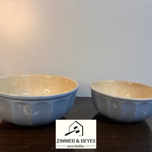Juego de 2 Ensaladeras de Cerámica Azul y Beige - imagen 2