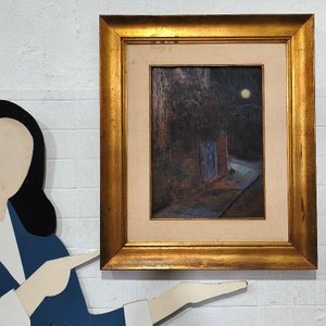 Óleo sobre Fibra "Escena Nocturna" de Aldo Curto con Marco Dorado - imagen 7