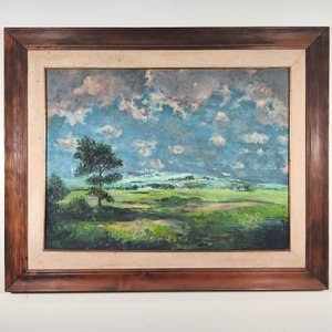 Oleo sobre Fibra "Efecto de Tormenta" - Paisaje Natural con Marco y Certificado - imagen 2