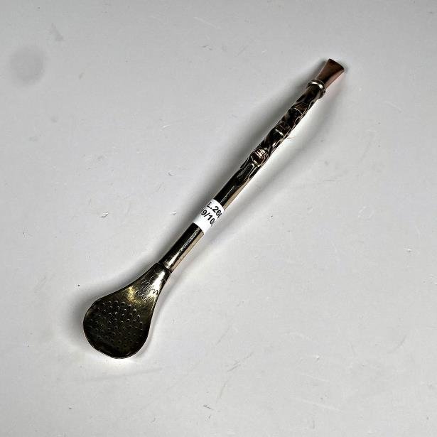 Bombilla Criolla Curva de Plata con Grabados