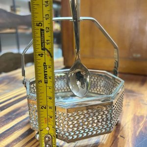 Azucarero Calado de Metal Plateado con Cuchara y Recipiente de Vidrio - imagen 6