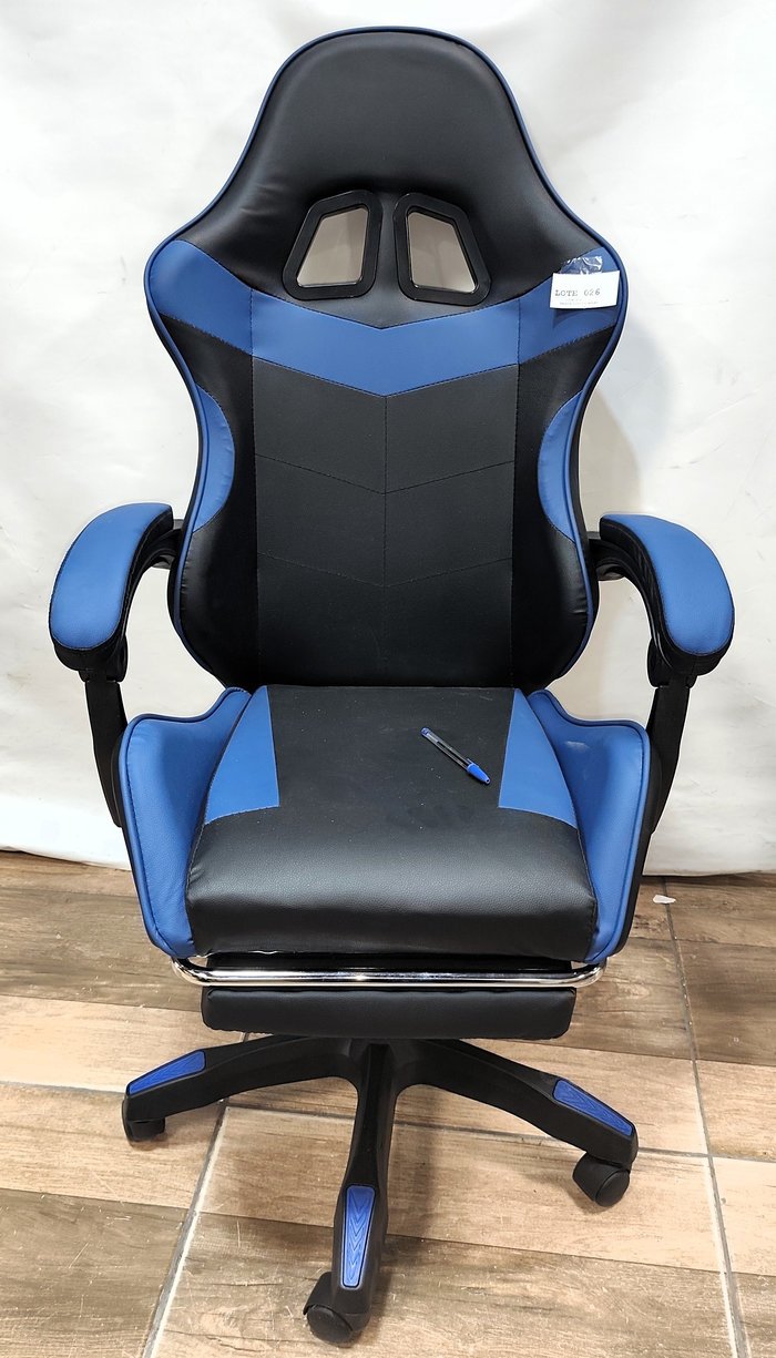 Silla de juego Gammer en eco cuero azul/negra, regulable y reclinable - imagen 4