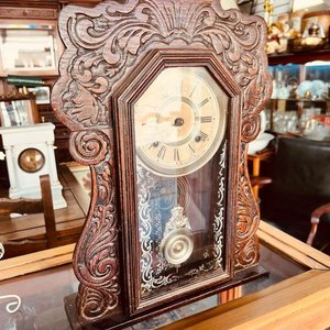 Reloj de Sobremesa Americano Ansonia Clock Co. Antiguo, Madera Tallada - imagen 2