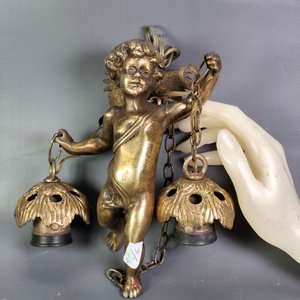 Colgante de Bronce Macizo con Querubín y 2 Luces - imagen 5