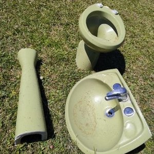 Juego de Baño Antiguo: Bidet, Inodoro y Lavamanos Verde - imagen 3