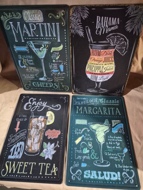 Set de 4 Carteles Decorativos de Bebidas Clásicas