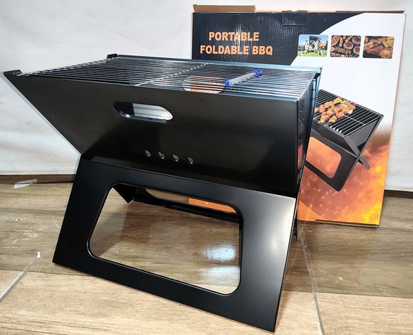 Parrillero Plegable Portátil BBQ Negro Doble Rejilla Nuevo en Caja - imagen 1