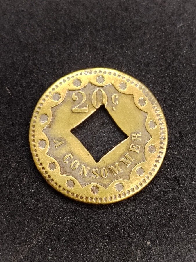 Ficha de Consumo 20 Centésimos Francia Pierre Bussoz París Bronce Diámetro 19.4mm
