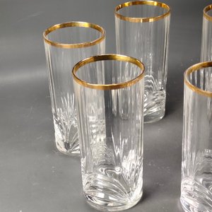 Seis Vasos Altos de Cristal Grueso con Borde Dorado y Diseño en Relieve - imagen 4