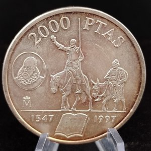 Moneda de Plata Española 2000 Pesetas Don Quijote 1997 - imagen 3