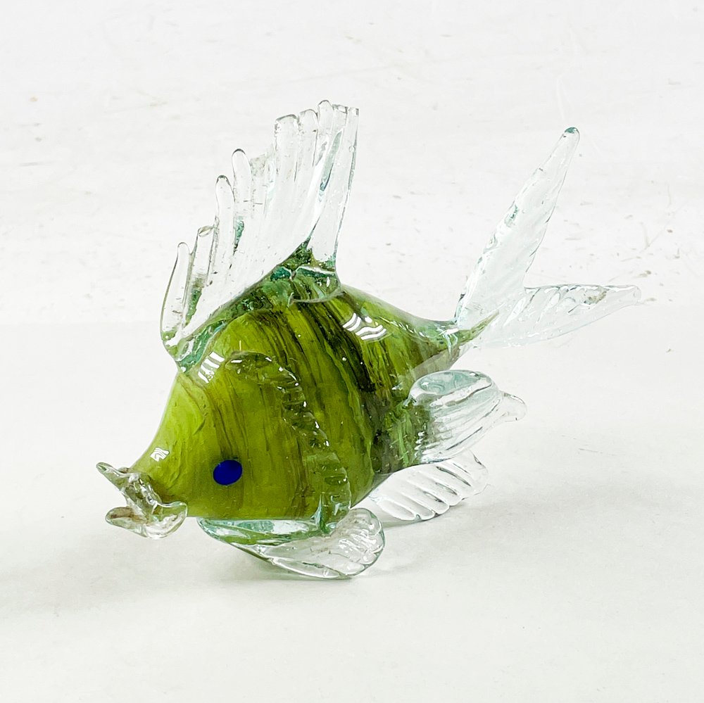 Figura de Pez en Vidrio Murano Verde y Transparente
