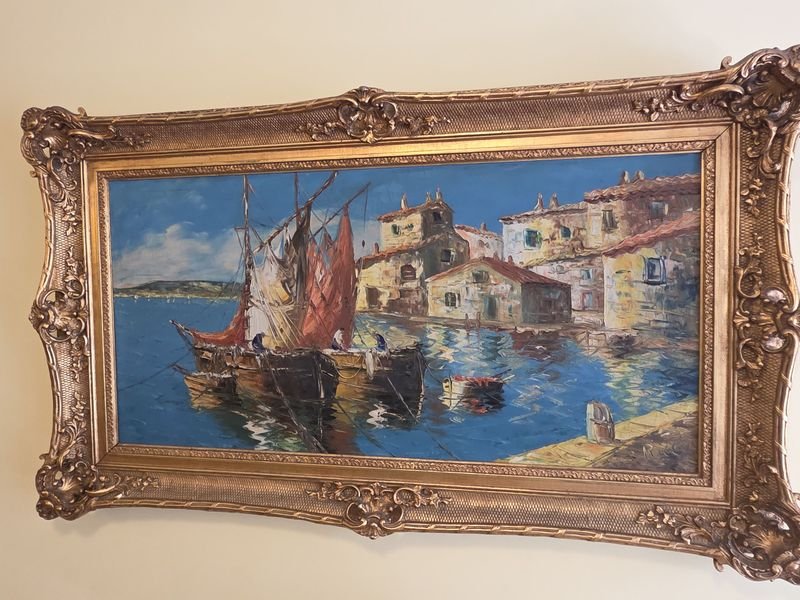 Excepcional Pintura Marina Firmada en Marco Dorado - imagen 5