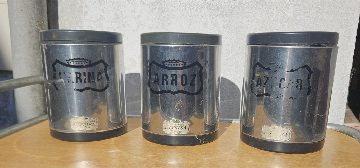 Juego de Latas de Cocina de Acero Inoxidable "Alfrisa" - Harina, Arroz, Azúcar