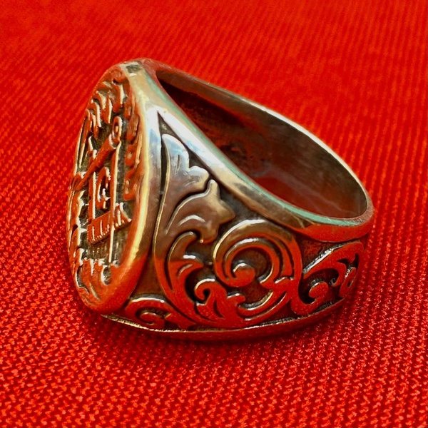 Anillo Mason de plata antiguo, manual y sin souvenir - imagen 3