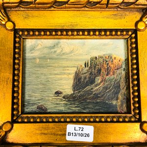 Cuadro al Óleo: Olas Rocosas con Marco Dorado Labrado - imagen 3
