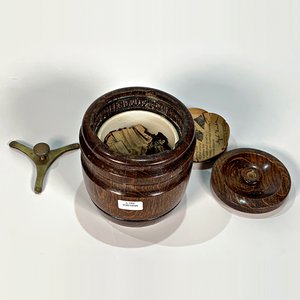 Tabaquera Antigua de Roble Estilo Barril con Tapa - imagen 3