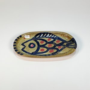 Lote anterior: Centro de cerámica oval gris con pez azul, 32 x 19 cm