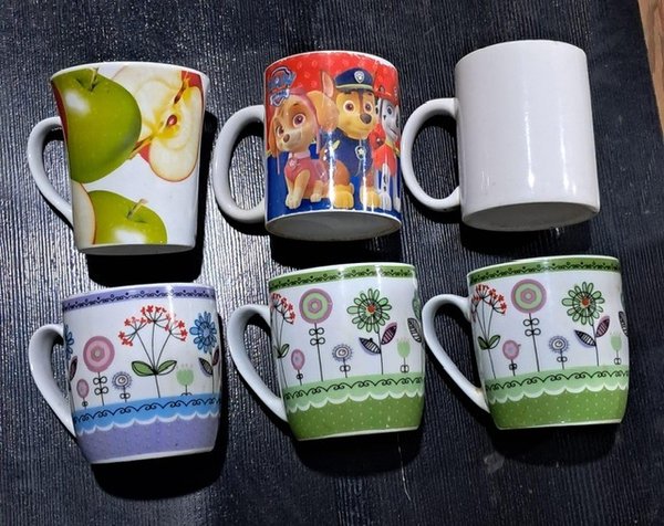 Juego de 6 Tazas de Porcelana con Diseños Variados