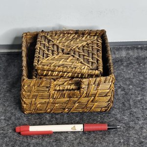 Caja Rústica de Ratán con 5 Posavasos - imagen 4