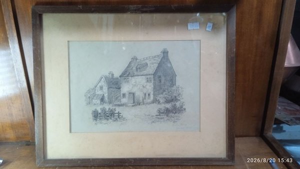 Dibujo a Lápiz Arquitectura Rural Clásica Firmado E. M. Lane 1898 - imagen 1
