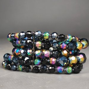 Pulsera Elástica Multicolor de 5 Vueltas con Gemas de Vidrio Facetadas - imagen 4