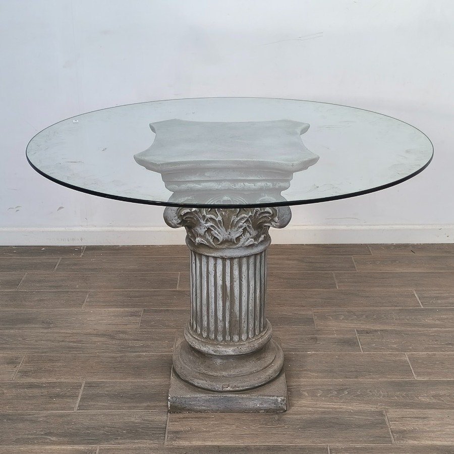 Lote anterior: Mesa de comedor con tapa redonda de vidrio y pie columna